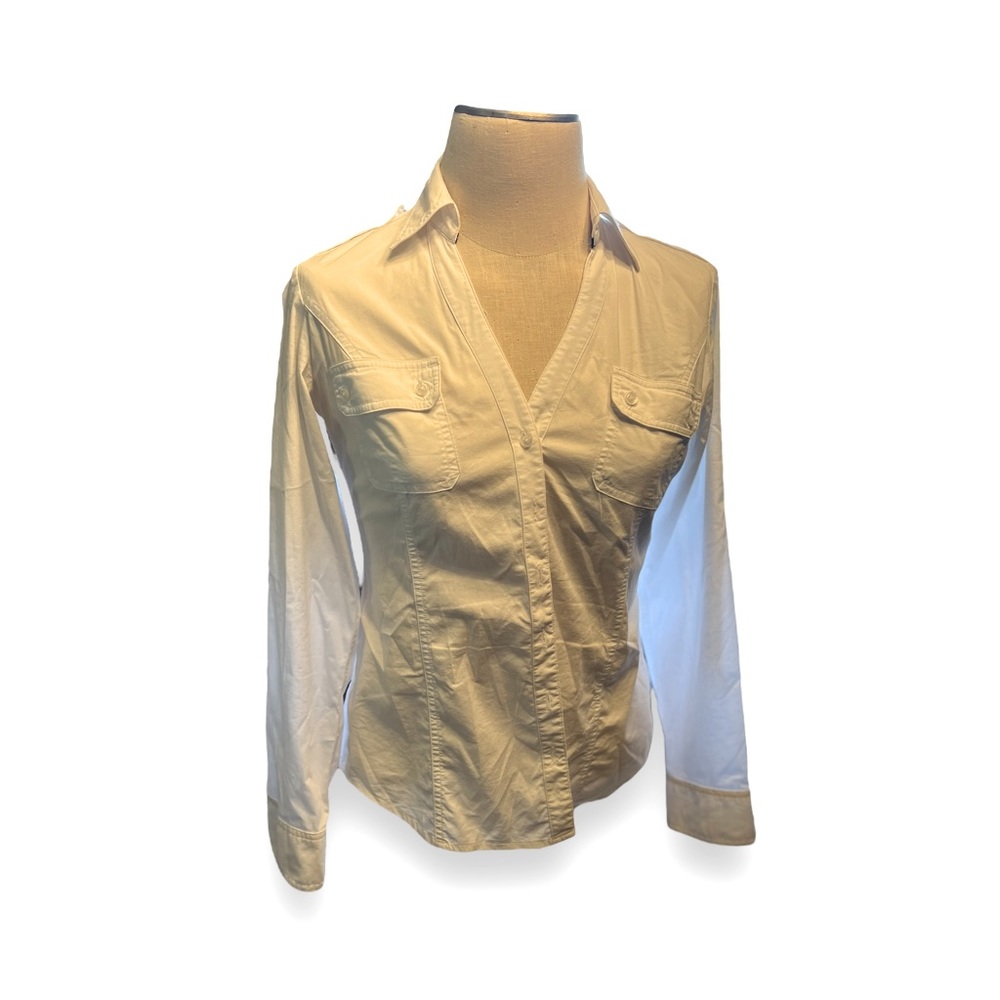Express Essential Stretch Womens Size M White Pocket Front Button Up Long Sleeve